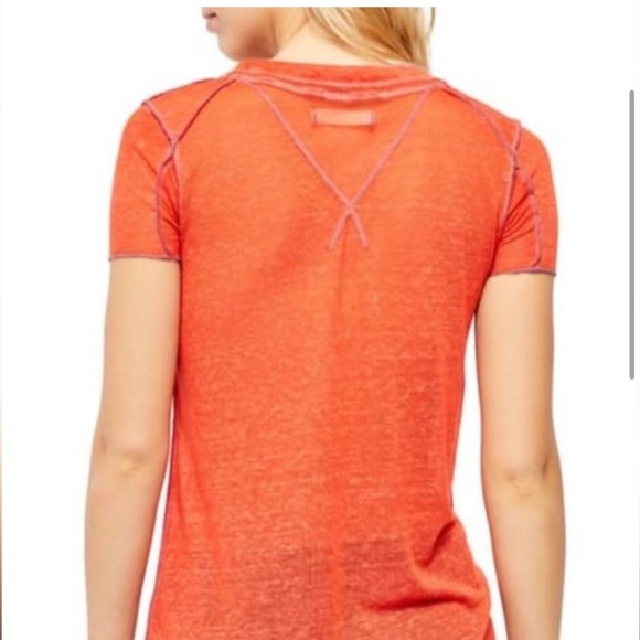 Free People Kia Button Front V-Neck Henley Tee Orange Red Size L - Picture 2 of 10